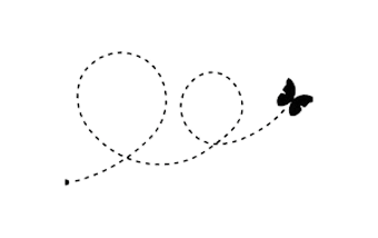 Dotted line forms heart with butterfly.
